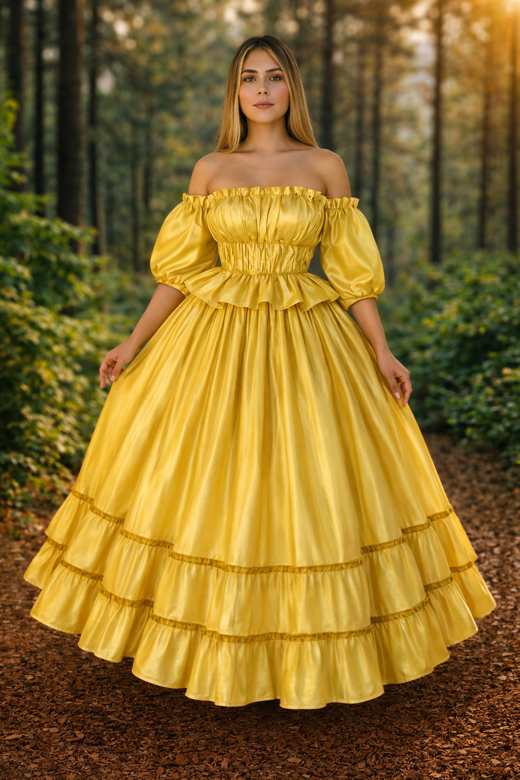 REF 56 Conjunto Pomba Gira em cetim com lycra dourado.